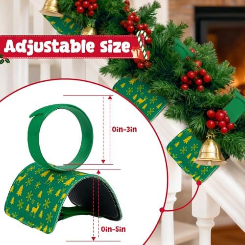 8PCS Adjustable Christmas Garland Ties for Banister with Non-Slip Padding