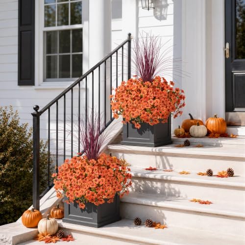 INSPRING Fall Artificial Mums for Outdoors 12 Pcs, UV Resistant Fall Flower