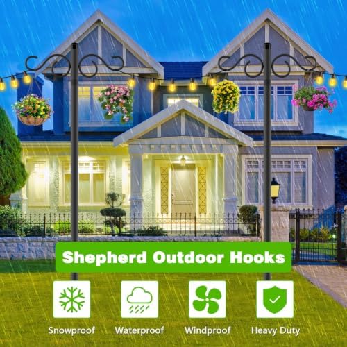 RCUICA Double Shepherds Hooks for Outdoor,2 Pack 110Inch Bird Feeder Pole with 5 Prongs Base,Heavy Duty Shepherds Hook,Suitable for Garden in Hanging Flower Basket,Lantern,Bird Nests (110 inch)