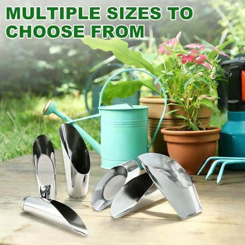 M METERXITY 1-Pack Bonsai Soil Scoops, 2.4inch/6cm Stainless Steel Garden Soil Scoops Bucket Shovel Potting Scoopers for Transplanting/Flower Planting, Small Gardening Tools [Silver Tone]