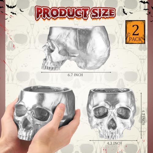 2 Pack Halloween Skull Planter, Silver, Modern