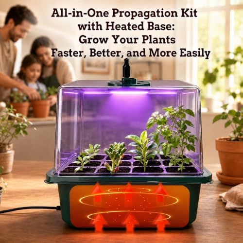 36-Cell Seed Starter Kit with Grow Light and Built-in Heating Base, Heated Seed Starter Tray with Humidity Dome and Adjustable Vents for Indoor Seed Germination
