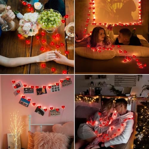 Red Heart Fairy Lights Battery Operated 10FT 30LED Valentines String Lights