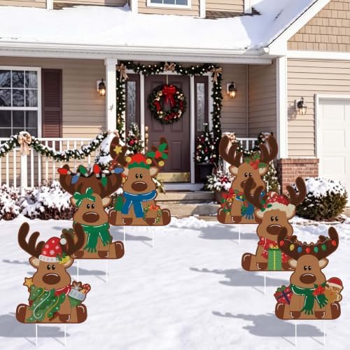 Weysat 9 Pcs Reindeer Christmas Yard Signs with Stakes, Elk Decoration