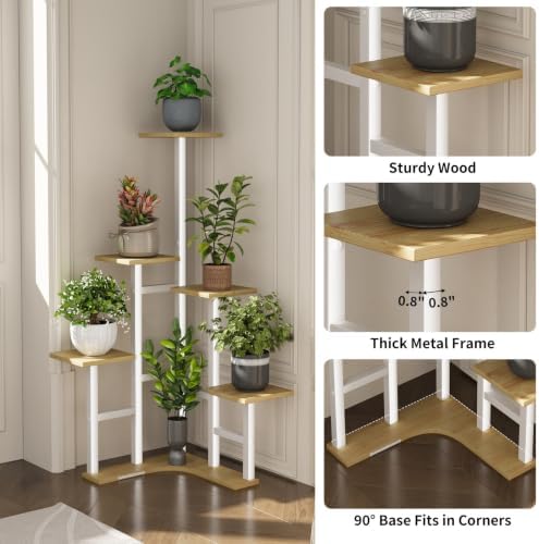 Corner Plant Stand Indoor with Grow Lights 6 Tiered Corner Plant Shelf