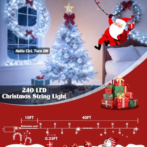 KAQ 240LED 88FT Christmas String Lights Voice Controlled Remote, Cool White