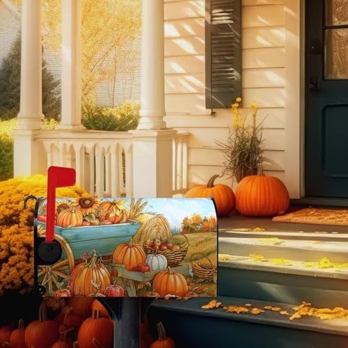Fall Pumpkins Mailbox Covers Magnetic Standard Size 21 X 18 Inch Autumn Harvest Sunflower Mailbox Wraps Cover Farmhouse Seasonal Letterbox Covers for Garden Yard Outdoor Decor