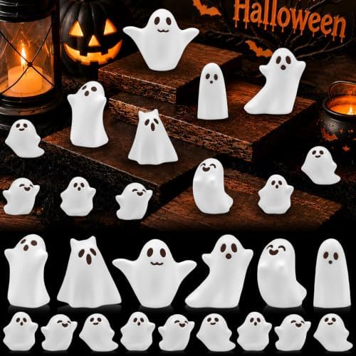 40 Pcs Halloween Mini Resin Ghosts Tiny Little White Ghost Figures