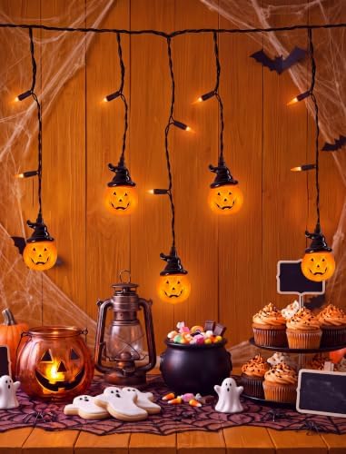 Abeja Halloween Pumpkin Curtain String Lights, 7FT Hanging Window Lights