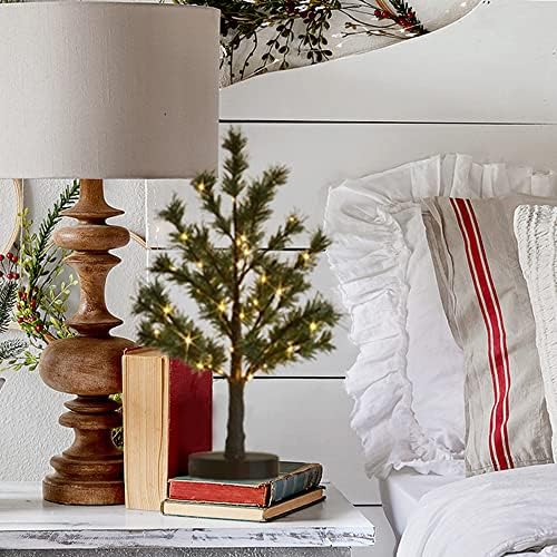 Hairui Christmas Tabletop Pine Tree Lights 60 LED 18IN Battery or USB Oprerated with Timer, Lighted Pine Tree for Home Winter Holiday Decor Indoor Use