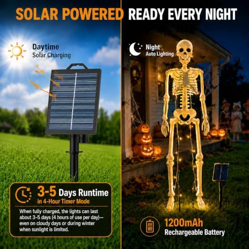 36" Solar Halloween Skeleton Decorations with Metal Stake & Warm Lights