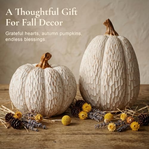 Fall Pumpkin Decor, Set of 2 Resin Pumpkins, Thanksgiving Decor