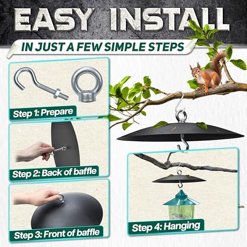 Solid Metal 16” Squirrel Baffle for Bird Feeder Hang Mount Squirrel Guard