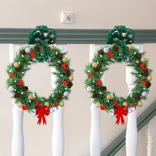 8 Pcs Railing Protection Christmas Garland Ties, Green Decorative Banister Garlands Hanger, Adjustable Banister Protective Padded Faux Pine Stems Garland Ties for Staircase Wreath Home Holiday Decor