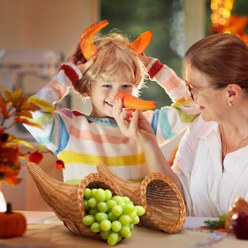 Dandat 2 Pcs Fall Cornucopia Basket Centerpiece 13.78 Inch, Imitation Vine