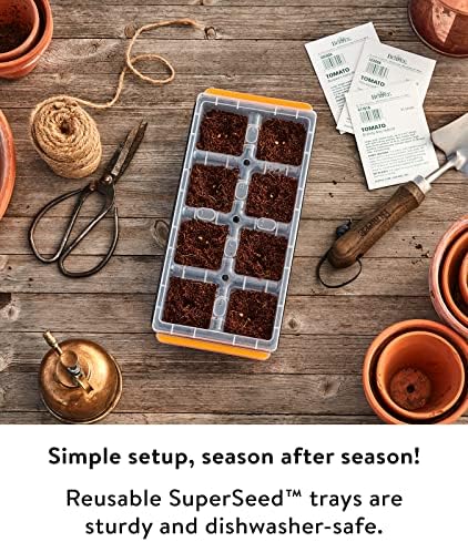 Burpee SuperSeed Windowsill Seed Starting Tray | 8 XL Cell | Seed Starter Tray | Reusable & Dishwasher Safe | Window Garden Starting Kit | Orange