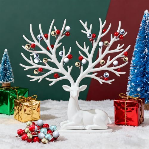 DoubleWood Artificial Holly Berries with Wire Stems, 400Pcs Red Mini Berry Picks, 10mm Fake Berries for Crafts, Artificial Berries for Christmas Tree Wreath Decor (400, Red, Gold, Silver, White)