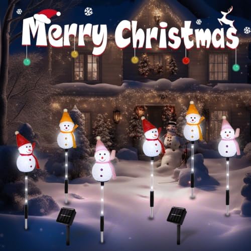 Solar Christmas Snowman Pathway Lights Outdoor Decoration, 6 Pack