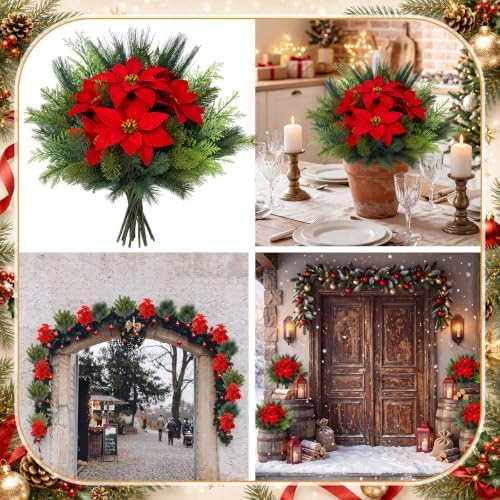 Suncalla 24 Pcs Artificial Christmas Flowers for Outdoors Winter, Stylish