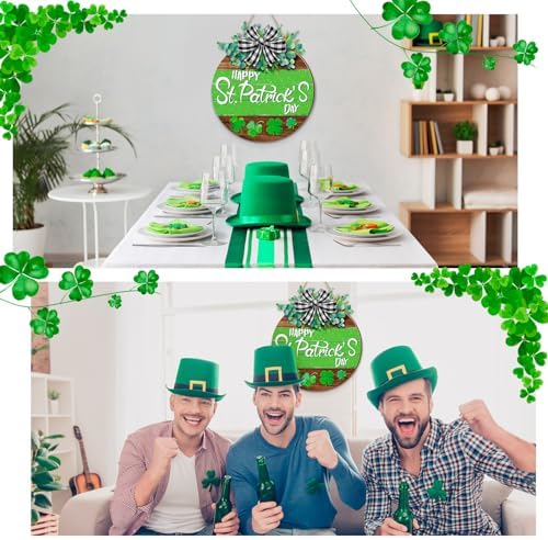 Boao St. Patrick's Day Shamrock Door Wreath Wooden Hanging Decor with Bow