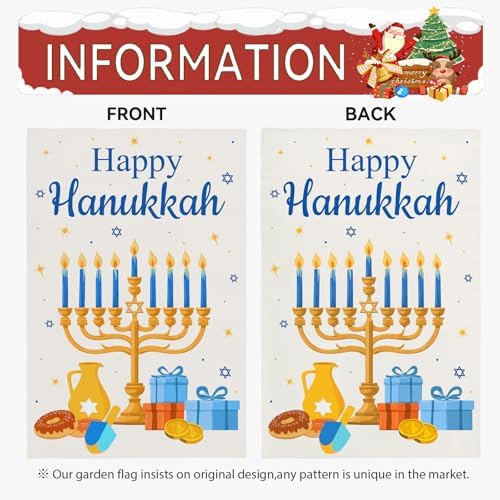 Happy Hanukkah Garden Flags Winter Menorah Small Flag for Outside 12 x 18 Inch Jewish Holiday Candles Outdoor Decor for Garden Lawn Yard Double Sided