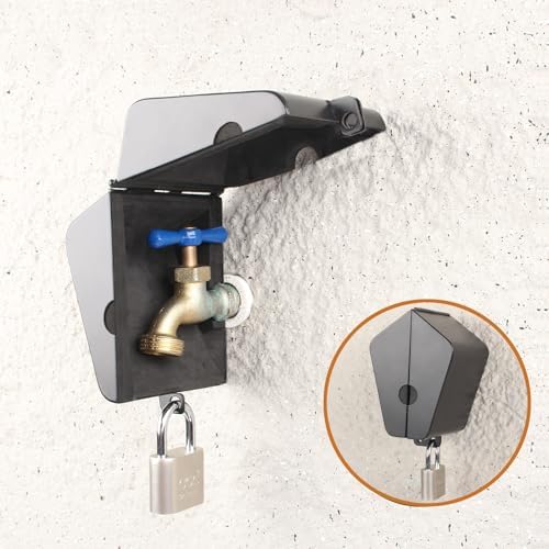 Outdoor Faucet Locking System with Padlock,Insulated Spigot Lock Cover,Garden Hose Bib Lockout,Freeze Protection,Prevents Water Theft and Stops Unauthorized Use of Water,FIT 1/2” & 3/4" Faucet, Black