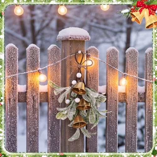 Tigeen 2 Pcs Christmas Mistletoe 3 Bells Bow Hanging Ornament, Red,White