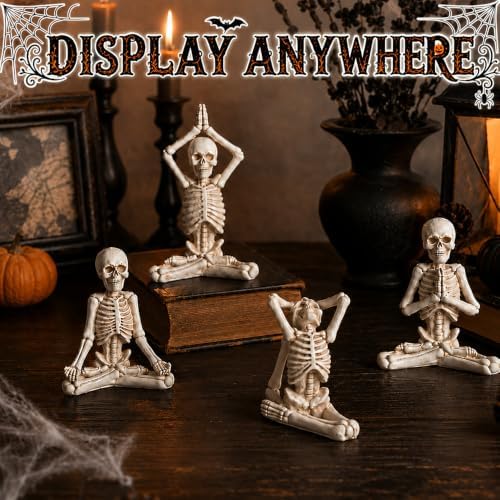 Halloween Yoga Skeletons Statue Set of 4 Skull Figurines Decorations Decor