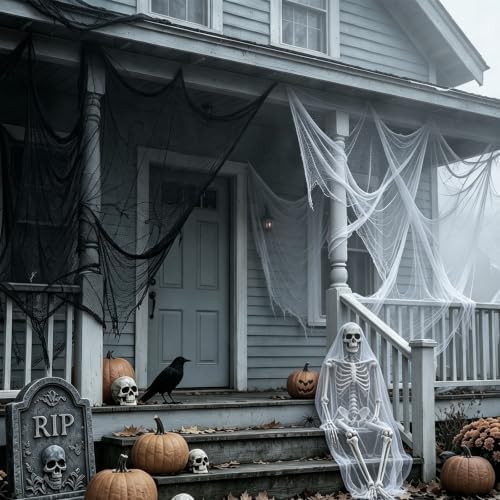 OKBA 8 Pack Halloween Black Gauze Wall Decor,Outdoor Halloween Decorations Webbing,Mesh Spooky Fabric,30X72 IN Black Cheesecloth For Haunted House Indoor Creepy Cloth (5 Black+3 White)