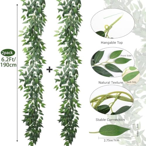 RECUTMS Artificial Silk Willow Leaves Vine 2Pc Italian Ruscus Garland 6.2FT