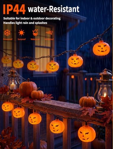 Abeja Halloween Pumpkin String Lights, 8.5FT 10 LED Jack-O-Lantern Lights