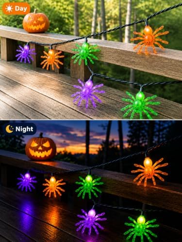 12FT Halloween Spider String Lights with 20 LED Colorful Spider Lights
