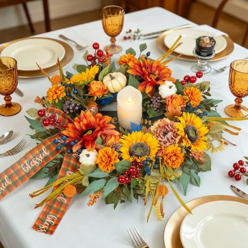 24 Inch Harvest Fall Wreaths for Front Door, Rustic Harvest Autumn Wreath