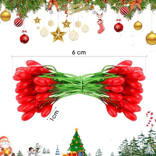 BBTO 300 Pcs Holly Berries 150 Wire Stems Xmas Wreath,Dark Red,Red,Gold