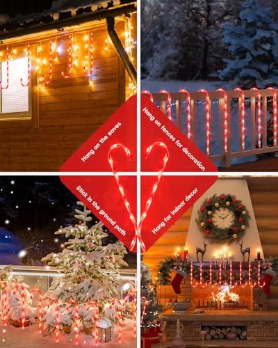 COOLWUFAN 12 Pack 22 Inch Candy Cane Christmas Pathway Lights Outdoor Decor