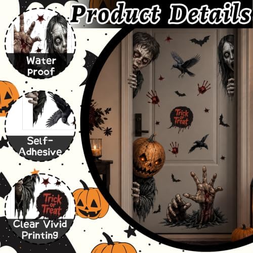 44.88 x 15.75 in Halloween Door Decals Zombie Bloody Handprint Stickers