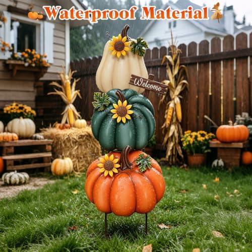 VCUTEKA 32.6” Fall Outdoor Pumpkin Garden Stake, Thanksgiving Harvest Decor