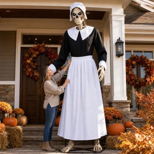 3 Pcs Pilgrim Woman Outfit for 12 Ft Skeleton Thanksgiving Accessories