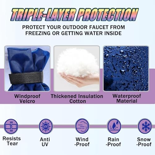 Outdoor Faucet Covers for Winter, 15" W x 35" H Outside Yard Hydrant Protector Socks Winter, Insulated Hose Bib Protector Cover, Spigot Pipe Cover Freeze Protection