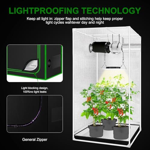 2x2 Grow Tent, 24"x24"x72'' High Reflective 600D Diamond Mylar Canvas with Observation Window and Floor Tray for Hydroponic Indoor Plant Growing