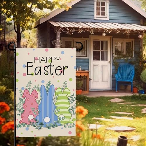 Easter Garden Flag 12x18 Double Sided Funny Bunny Garden Flags for Outside Holiday Rabbit Yard Flag Banner Outdoor Sign for Home Decor