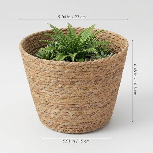 Healifty 2Pcs Woven Plant Baskets with Liners Round Rattan Seagrass Planter