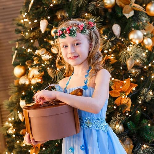MEMOVAN Christmas Flower Crown Christmas Red Berry Stems Spray Pine Cone Holly Stem Hair Wreath Floral Headpiece Halo Headband Winter Holiday Tiara for Women Girl Xmas Holiday Decoration