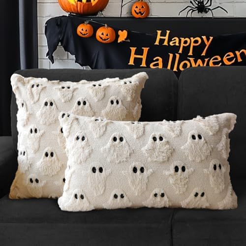 Halloween Pillow Covers 12x20 Set of 2 Beige Ghost Farmhouse Home Decor
