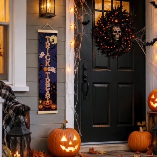 Halloween Door Banner, Trick or Treat Canvas Decor for Front Porch