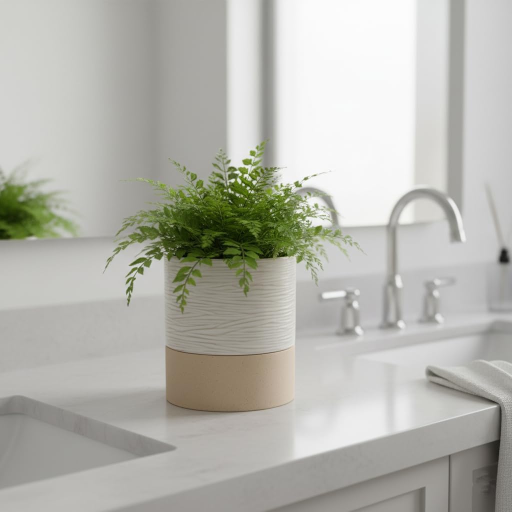 Nihow Ceramic Self Watering Plant Pot for Indoor Plants, 6 Inch,Cream White | Planter with Cotton Wick, Drainage Hole &