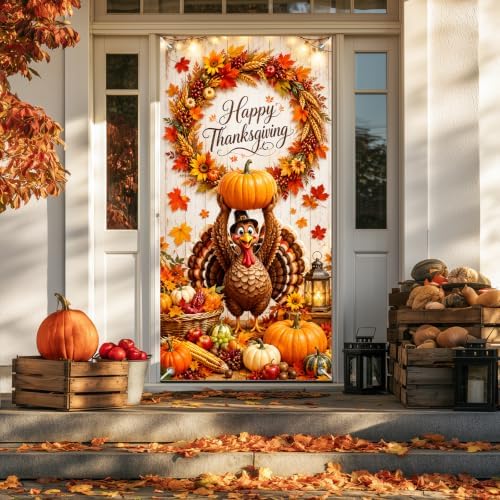 BlissYard Happy Thanksgiving Turkey Door Cover 35 x 71 Inch