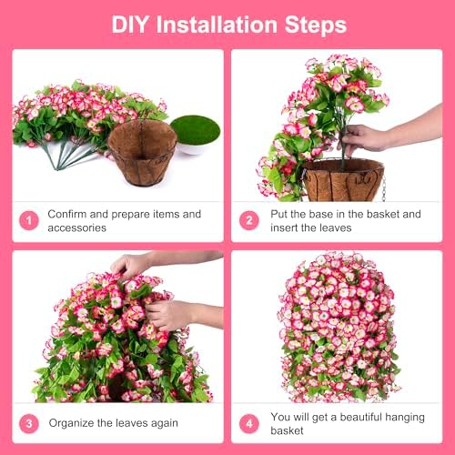 Ammyoo Artificial Faux Hanging Flowers Basket for Spring Outdoor Decor