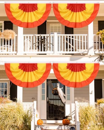 VitalCozy 4 Pcs Fall Thanksgiving Pleated Fan Flags 3 x 6 Feet Orange Red Yellow Stripe Pleated Flag Buntings for Outside Half Fan Banners for Autumn Thanksgiving Indoor Outdoor Holiday Parade Decor