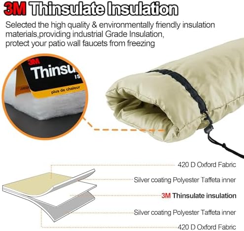 XXL Outdoor Faucet Covers for Winter, 3M Thinsulate Sprinkler Freeze Protector, 25”H x 13”W for Garden Lawn Faucets and Yard Hydrant, Waterproof Insulated Spigot Cover, Reusable Faucet Sock - Sand
